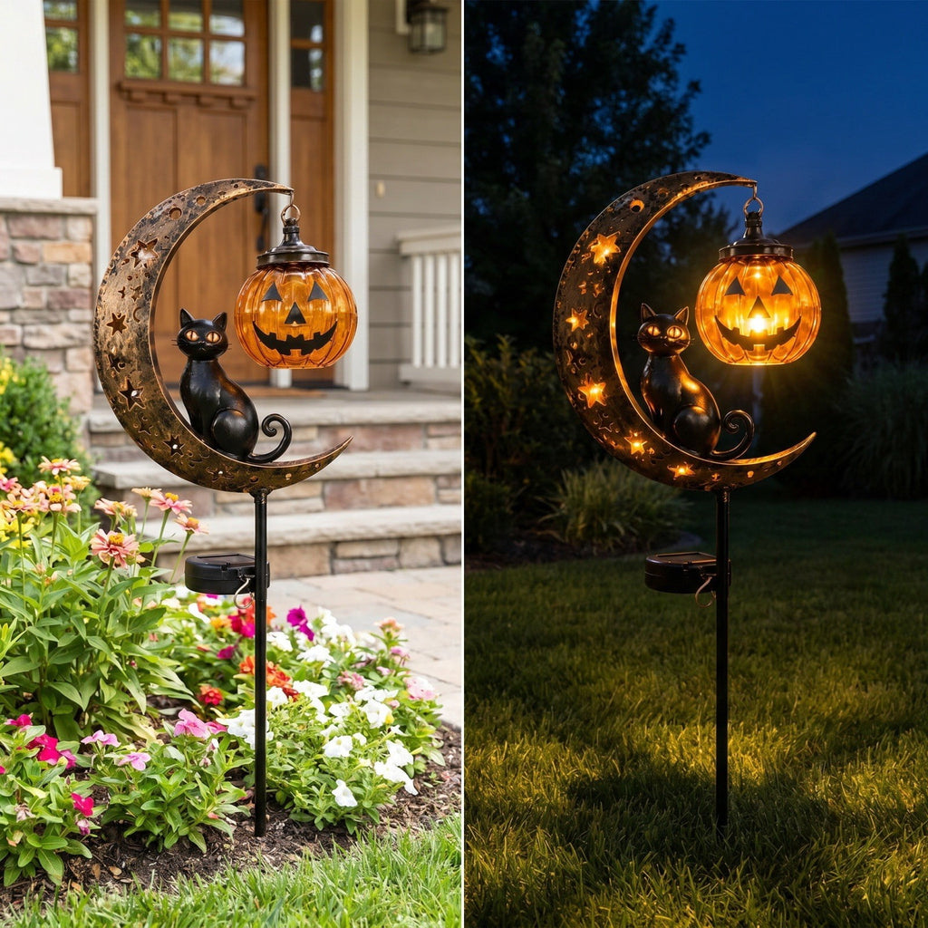 Solar Halloween Garden Stake Light, Bats & Spooky Ghosts Waterproof Solar Lantern Stake with Hanging Pumpkin, Outdoor Halloween Yard Decor for Garden Patio Lawn Pathway