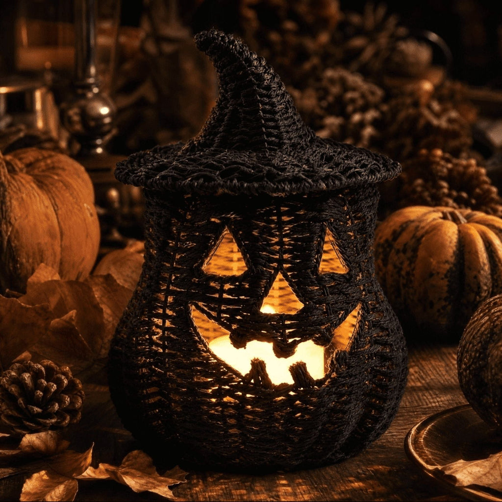 THOPBPRK 2026 Black Halloween Woven Pumpkin Jack-O'-Lantern, Halloween Decorations Pumpkin, USE LED Candle, Rattan Fall Halloween Decor for Home, 1Pack 11.8 Inch A
