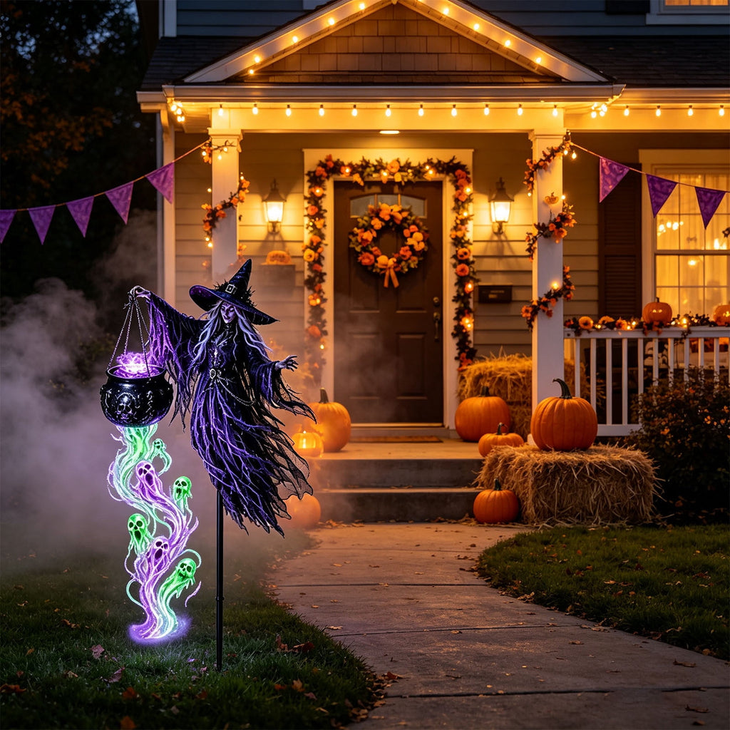 Solar Halloween Metal Moon Black Cat Garden Stake with LED Pumpkin Lantern, Light Up Star Bat Yard Decor Stake, Spooky Outdoor Lawn Pathway Halloween Decoration