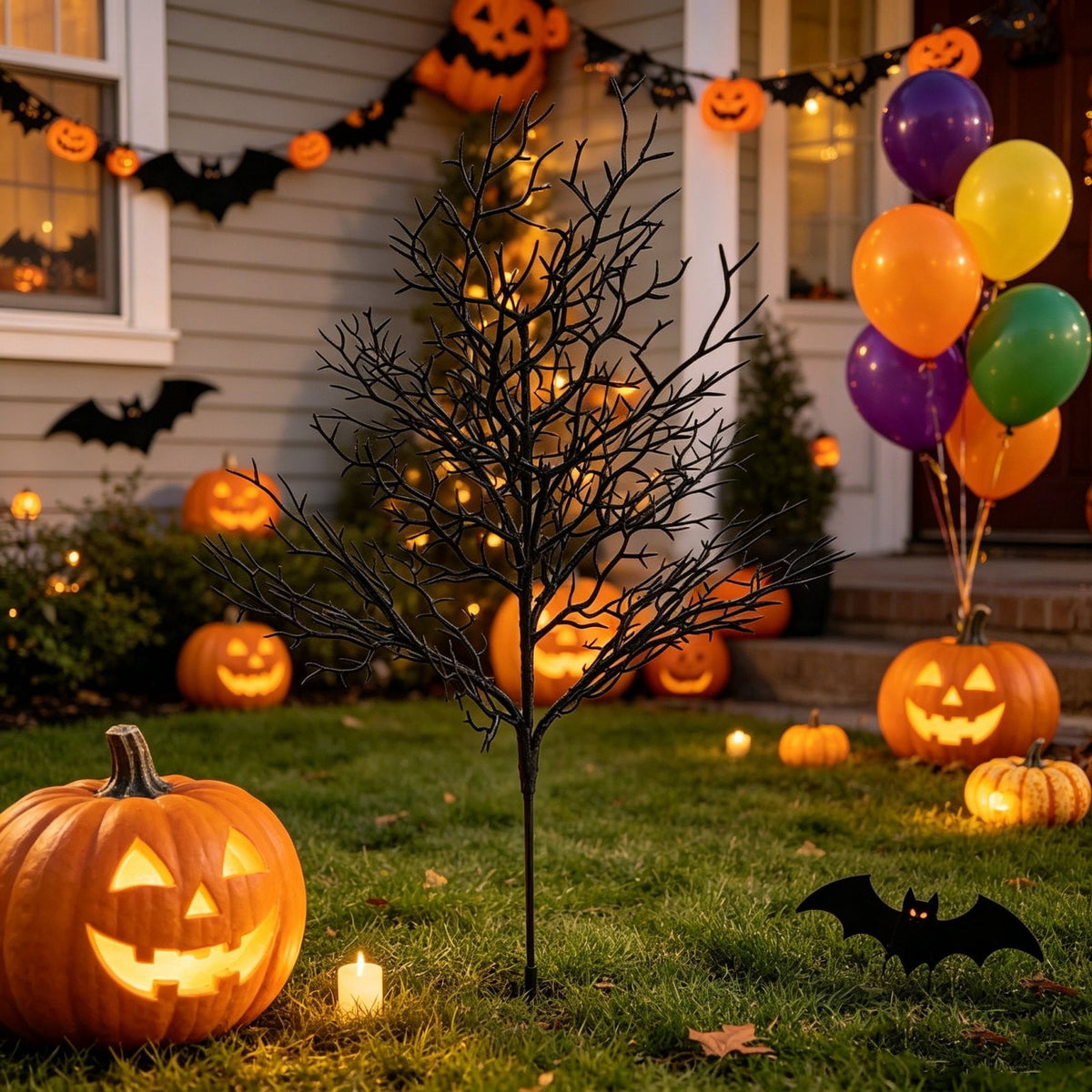 AZXY Black Twig Spooky Tree Bat Cutout Halloween Decor Tree, Outdoor Yard Lawn Porch Indoor Tabletop Halloween Party Gothic Mantel Dark Autumn Harvest Centerpiece Ornament Gift