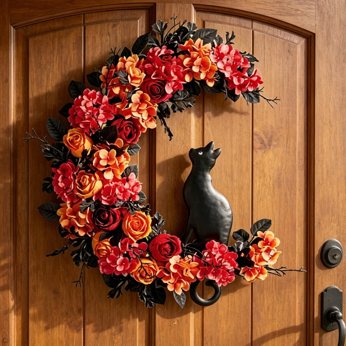 Hotyverty Halloween Wreath for Front Door, 13.77 Inch, Skull With Black Bow Wreath Halloween Decorations For Covered Outdoor Door & Farmhouse Gothic Home Ornament