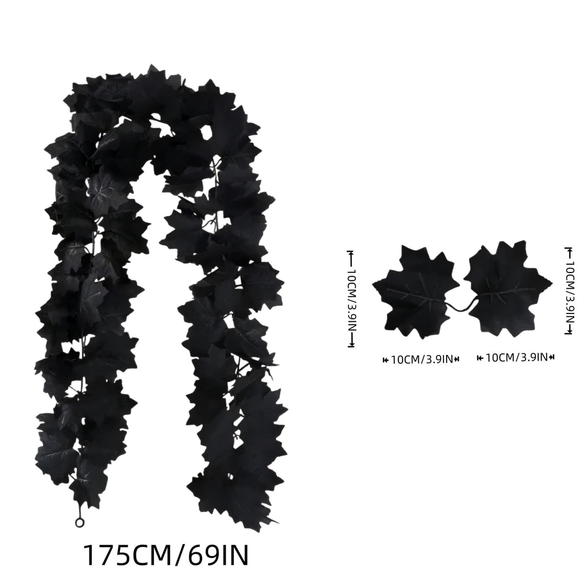 ICQOVD Halloween Black Maple Leaf Wreath Artificial Gothic Leaf Garland Hanging Decoration for Home Party Staircase Wall Door Indoor Outdoor Festival Decor