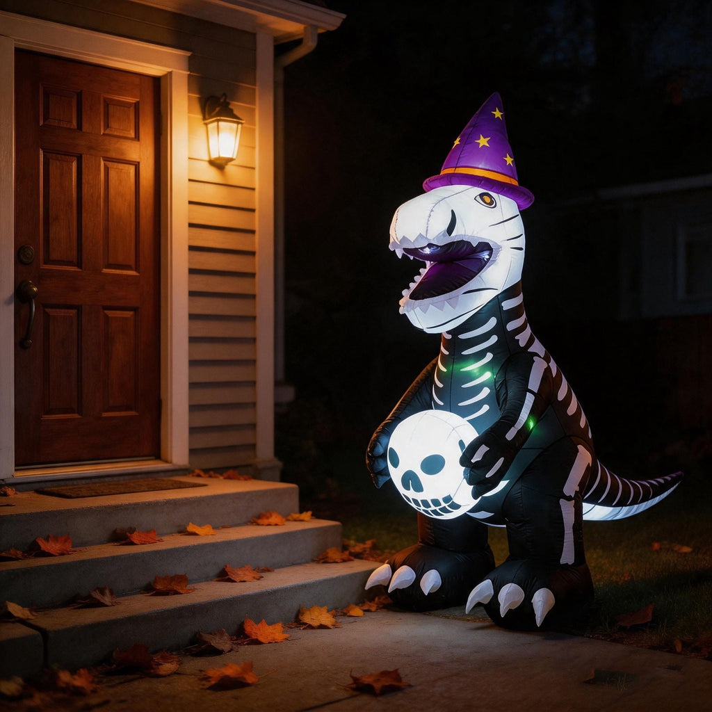 Hvmvliv 7.8ft Outdoor Halloween Inflatable Decoration with Ground Stakes Creepy Inflatable Dinosaur for Outdoor Courtyard Party Scene Layout Black