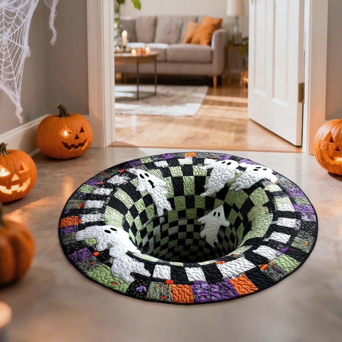 Win s Way 3D Illusion Round Halloween Rug Optical Illusion Doormat Non- Washable Entryway Decor Spooky Fall Front Door Mat for Party Decoration Available in 15.8/23.6/31.5 Inch