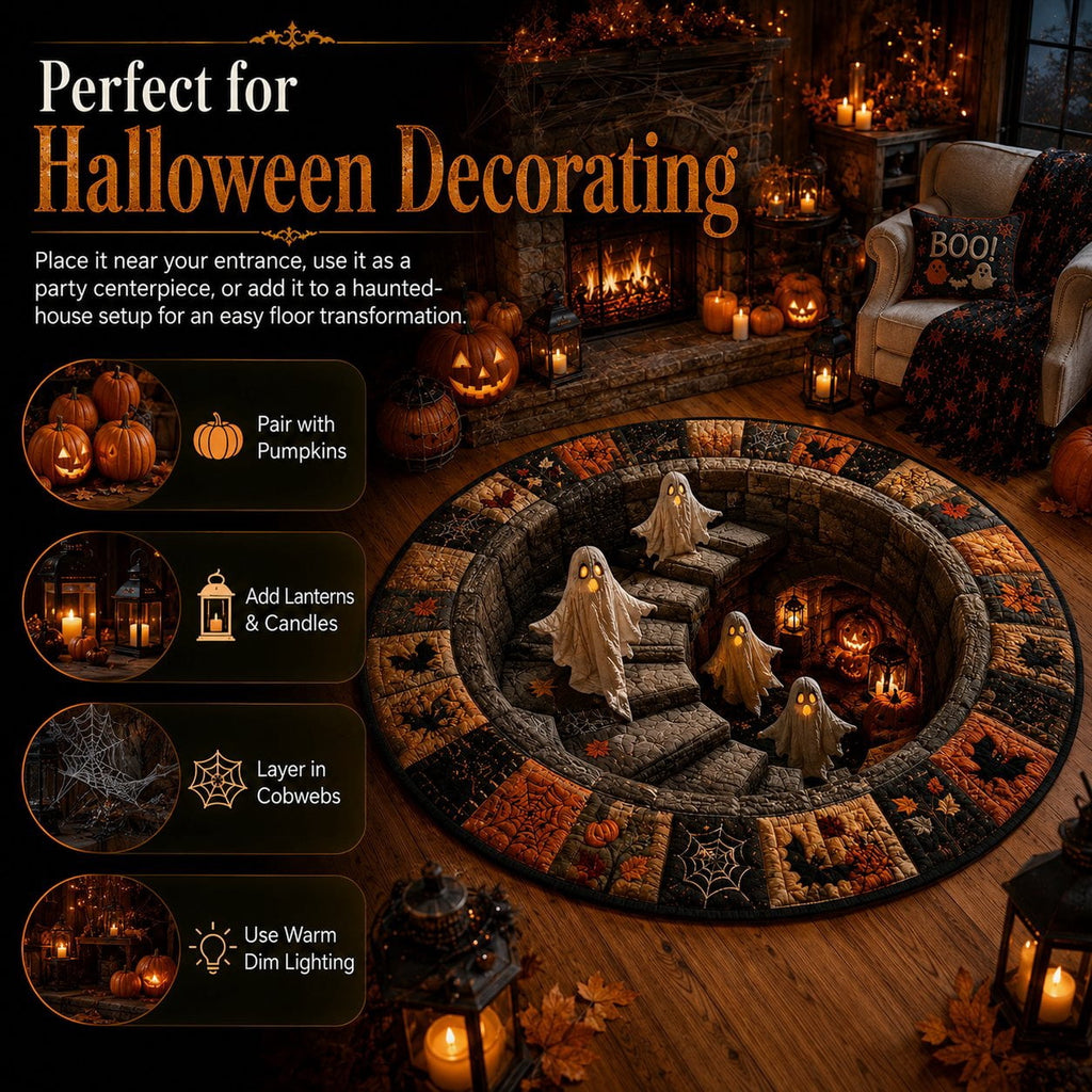 3D Optical Illusion Round Halloween Rug, Ghost Cave Stairwell Non-Slip Decorative Floor Mat