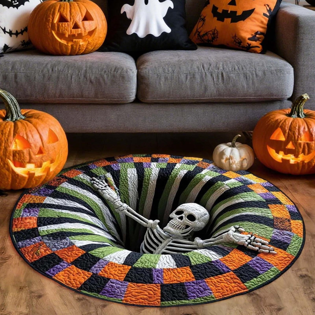 Win s Way 3D Illusion Round Halloween Rug Optical Illusion Doormat Non- Washable Entryway Decor Spooky Fall Front Door Mat for Party Decoration Available in 15.8/23.6/31.5 Inch