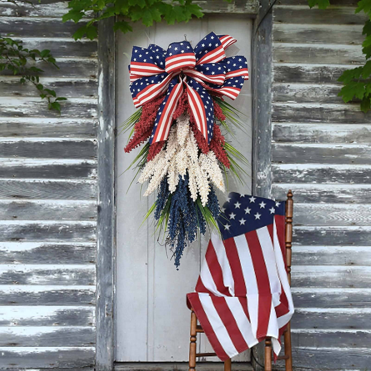 AZXY 4th of July Wreath,Patriotic Wreath,Independence Day Wreaths,Memorial Day Decorations