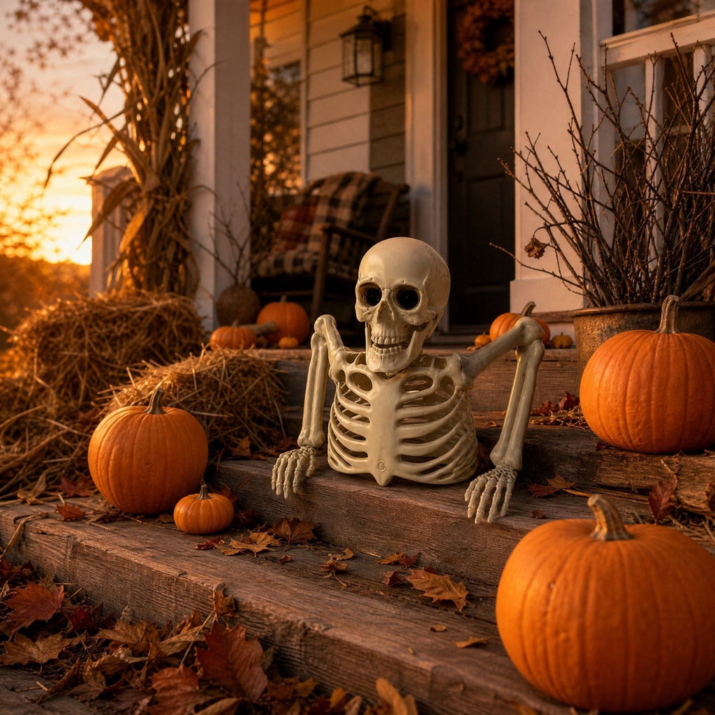 Halloween Ground Breaker Plastic Half Body Skeleton Decor Outdoor Yard Lawn, 8.66 × 9.45 in