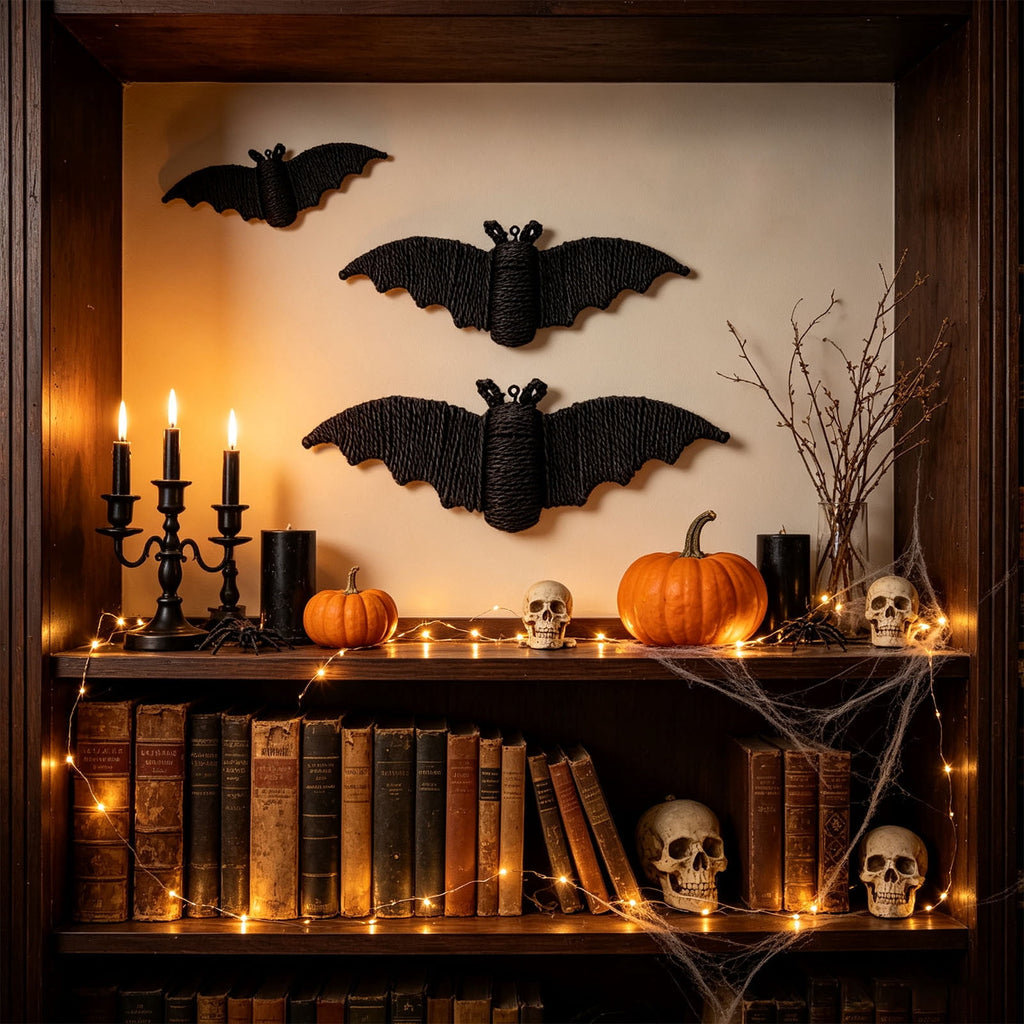Black Rattan Wall Decoration, Halloween Wicker Bat Art, Indoor and Outdoor Festive Decor, Durable Plastic Material