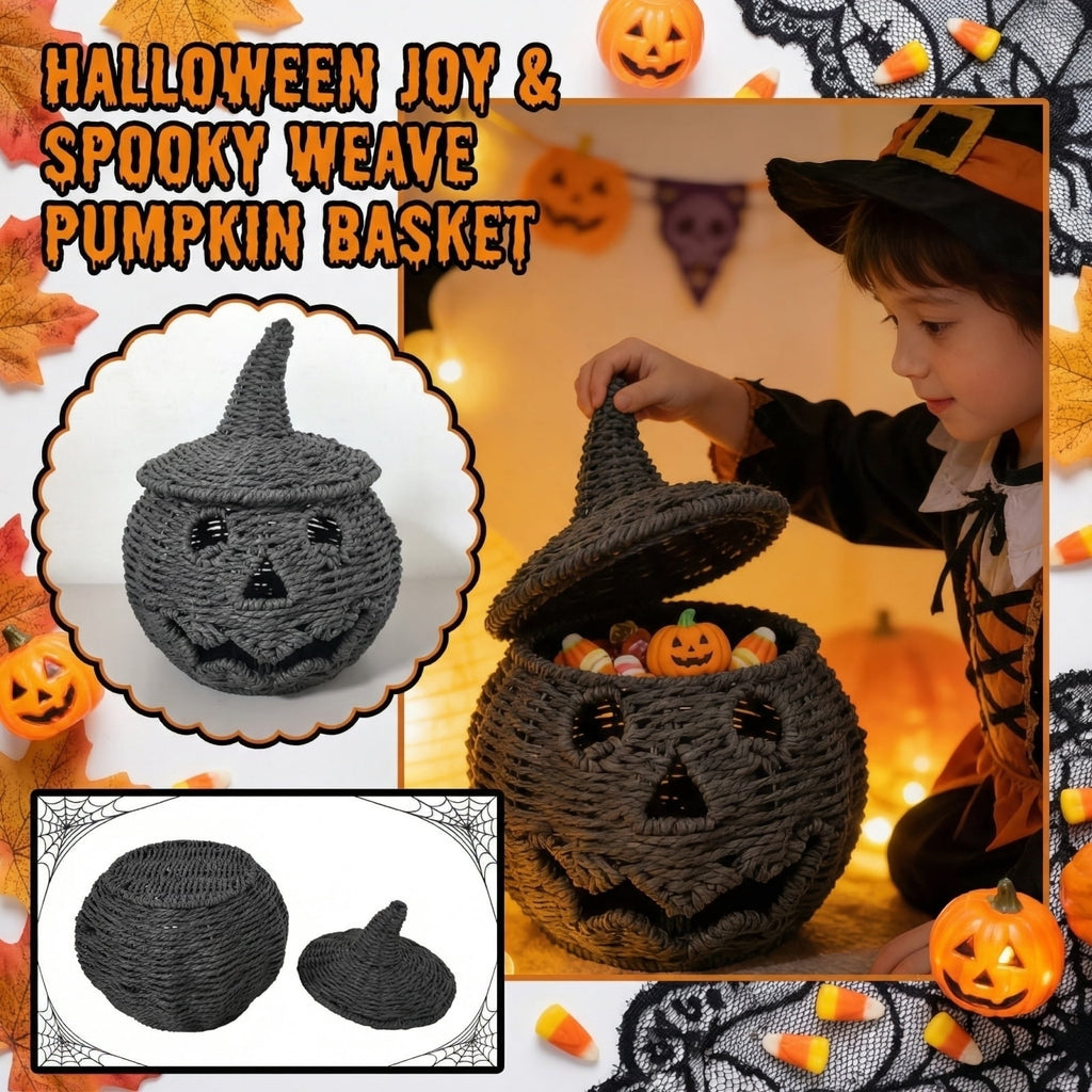 THOPBPRK 2026 Black Halloween Woven Pumpkin Jack-O'-Lantern, Halloween Decorations Pumpkin, USE LED Candle, Rattan Fall Halloween Decor for Home, 1Pack 11.8 Inch A