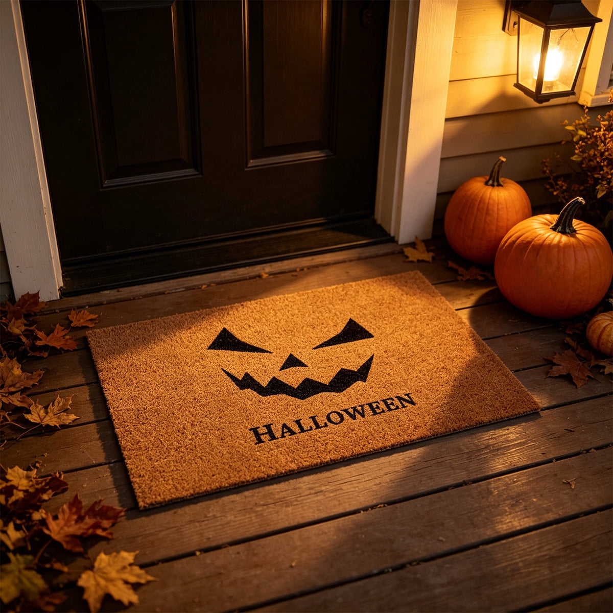 Cadancy Halloween Decoration Doormat Non Slip Coir Style Entrance Rug, Vintage Funny Pumpkin Skull Spider Pattern Front Door Mat, Outdoor Indoor Mud Scraper Porch Patio Home Decor