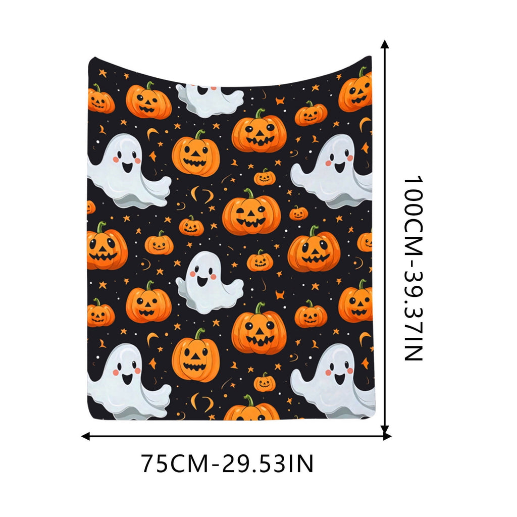 Halloween blanket,Halloween Print Throw Blanket Flannel Soft Cozy Decorative Nap Blanket with Ghost Pumpkin Skull for Office Bedroom Sofa Camping Travel(100x150cm/39x59 Inch),Black