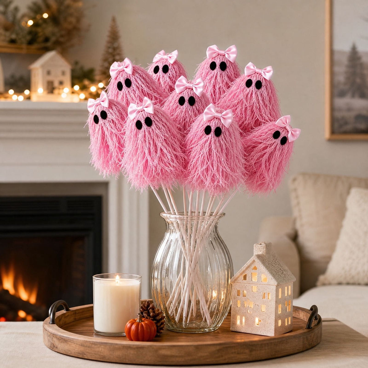 AuroraX Halloween Ghost Decor Outdoor Halloween Decoration Courtyard Tabletop Desktop Haunted Halloween Decoration for Yard Garden Pink