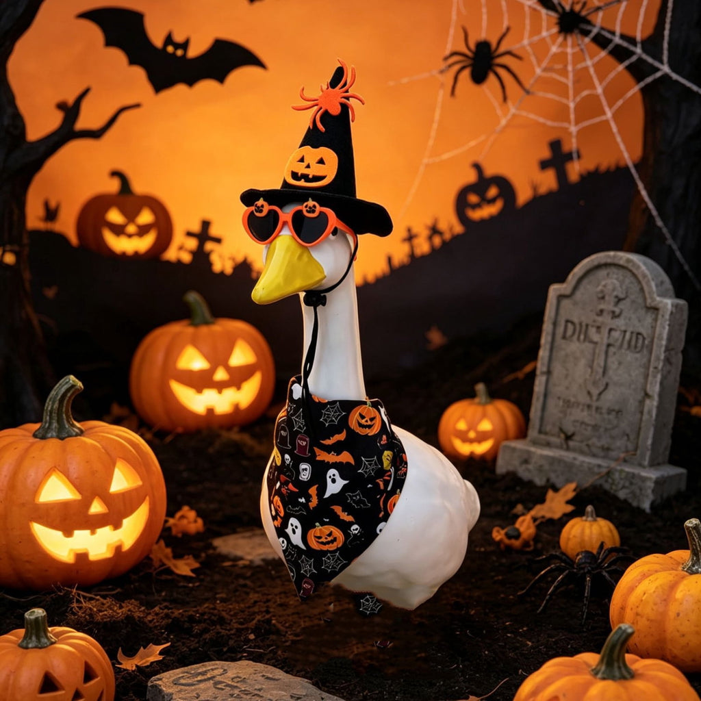 Halloween Garden Porch Decor, Porch Goose Outfits Halloween, 23 Inch Porch Goose Outfits, Witch Dress and Hat Set, Fits 23X11X26 Inch Standing Plush Goose for Front Porch Lawn