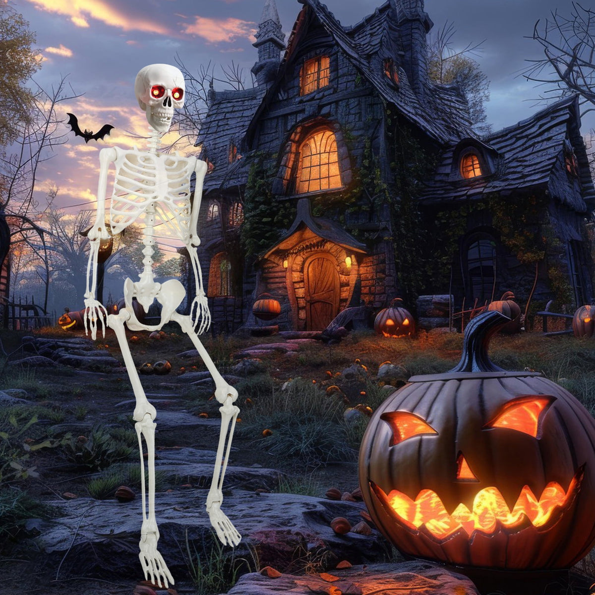 Yedigre 5.4FT HalloweenSkeleton Decor, Movable Joints Realistic Full Body Bones Skeleton Prop, No Light