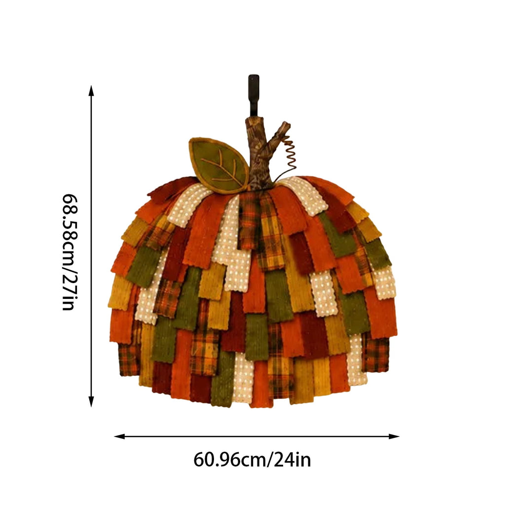 Patchwork Pumpkin Door Hanger Fall Layered Fabric Front Door Wreath Farmhouse Autumn Wall Hanging Decor for Home Porch Courtyard Harvest Festival Thanksgiving Halloween