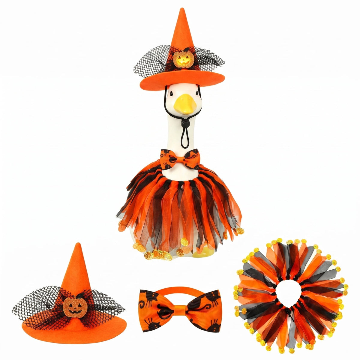 Halloween Garden Porch Decor, Porch Goose Outfits Halloween, 23 Inch Porch Goose Outfits, Witch Dress and Hat Set, Fits 23X11X26 Inch Standing Plush Goose for Front Porch Lawn