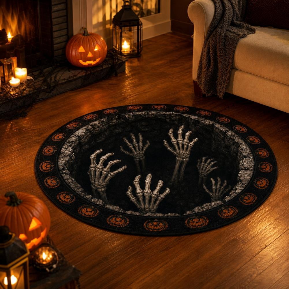 3D Illusion Halloween Round Mat, Halloween Optical Rug Home Decor