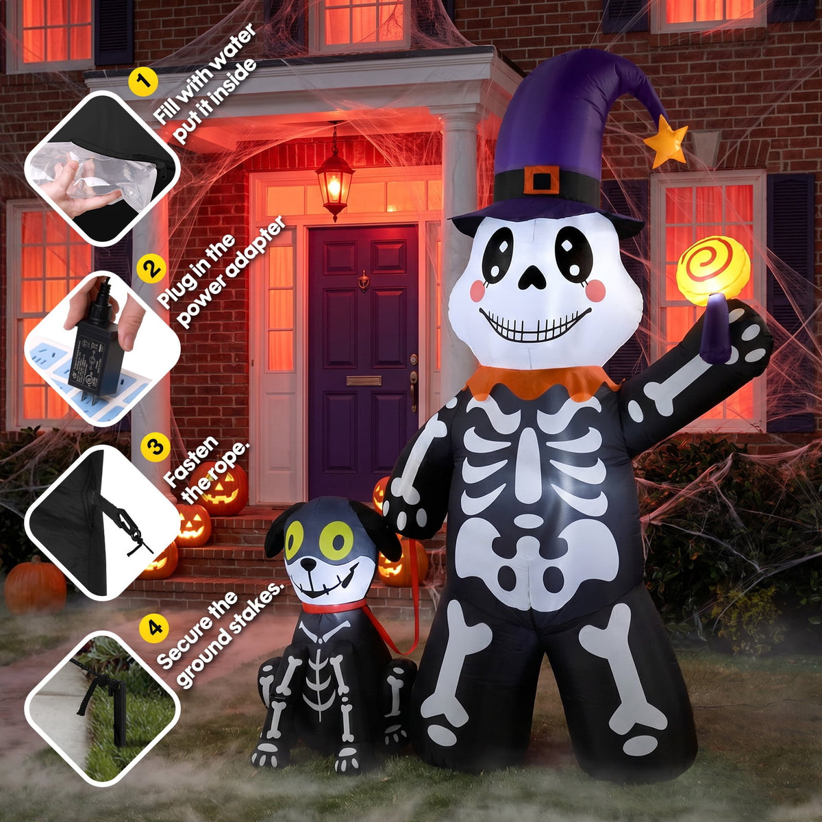 Ayieyill 7FT Halloween Inflatables Decorations Skeleton and Dog, Halloween Blow ups Yard Decorations Outdoor for Garden Lawn
