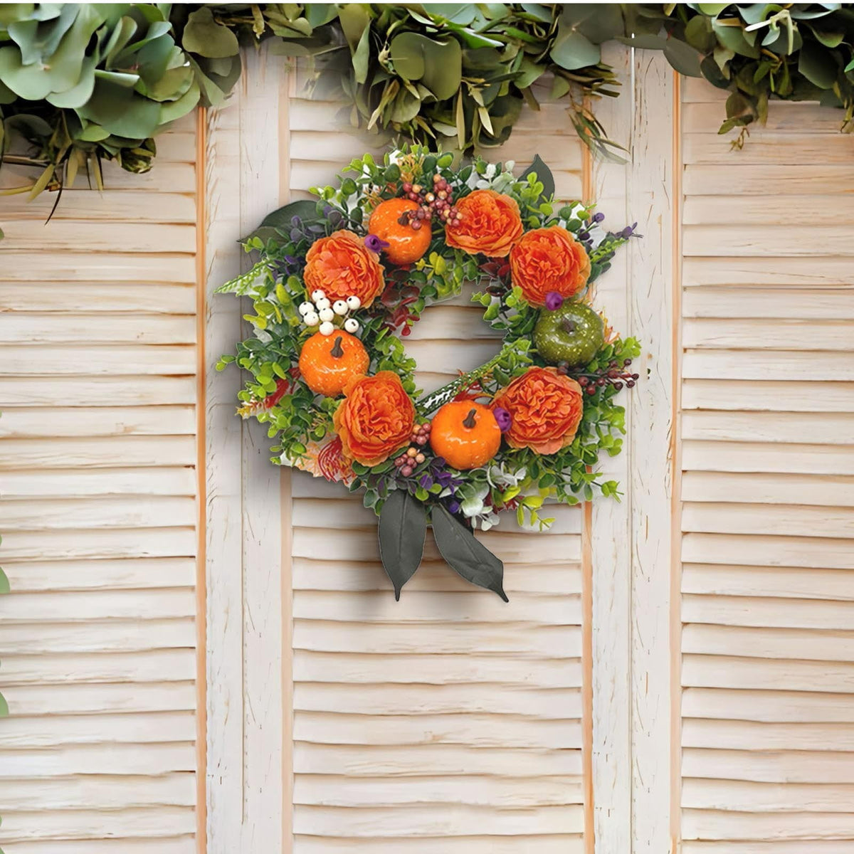 YIKA Halloween Decoration Fall Peony And Pumpkin Wreath Colorful Decorative Garland Home Decoration And Ornaments Suitable For Decoration In Multiple Scenarios F3Halloween Yard Decor