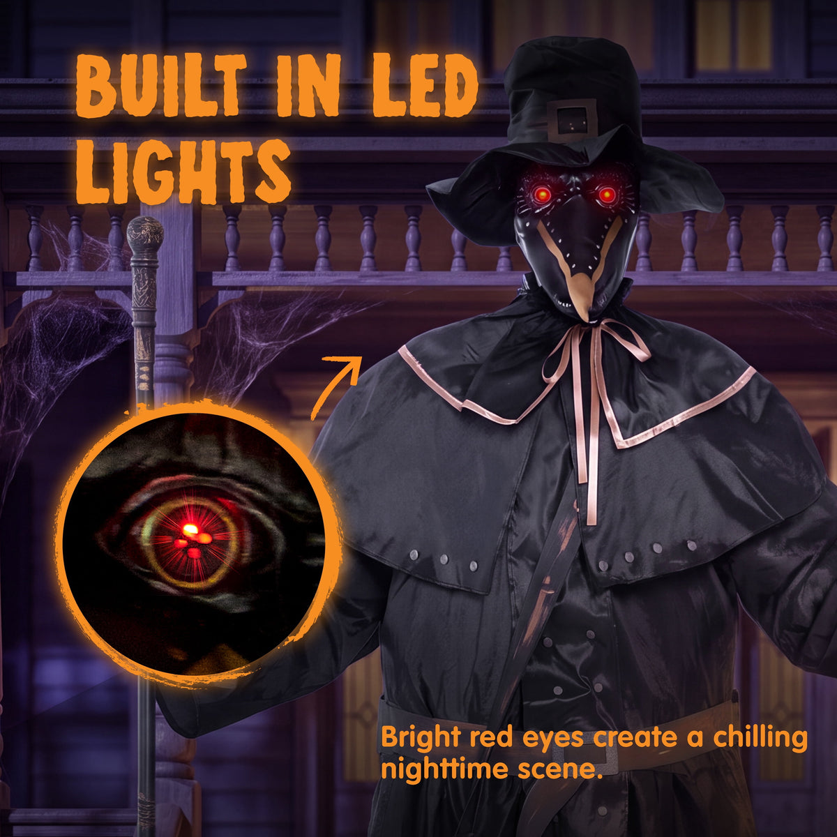 Joyfy 6.2 FT (74.8") Halloween Decoration Outdoor Animatronic Ghost Doctor, Sound Activated Life-Size Standing Ghost with Rotating Head, LED Eyes & Lantern, for Scary Haunted House,Yard Decor