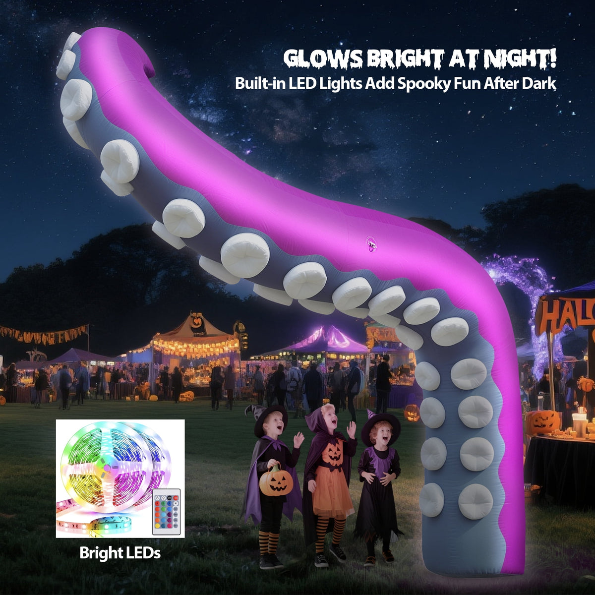 Wellcomer 10x8ft Inflatable Tentacles with Color-changing LED & Built-in Blower - Halloween Outdoor Decor (1 Pc)