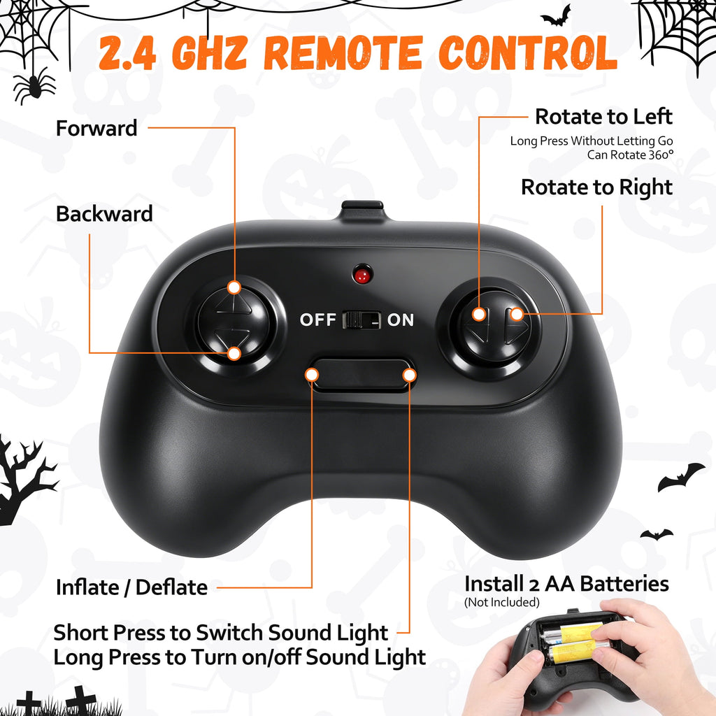 Firstness 2.4GHz Remote Control Halloween Inflatable Car Blow ups Pumpkin Ghost Rc Car,3 Music and LED Lights,360° Rotation,Aged 3+