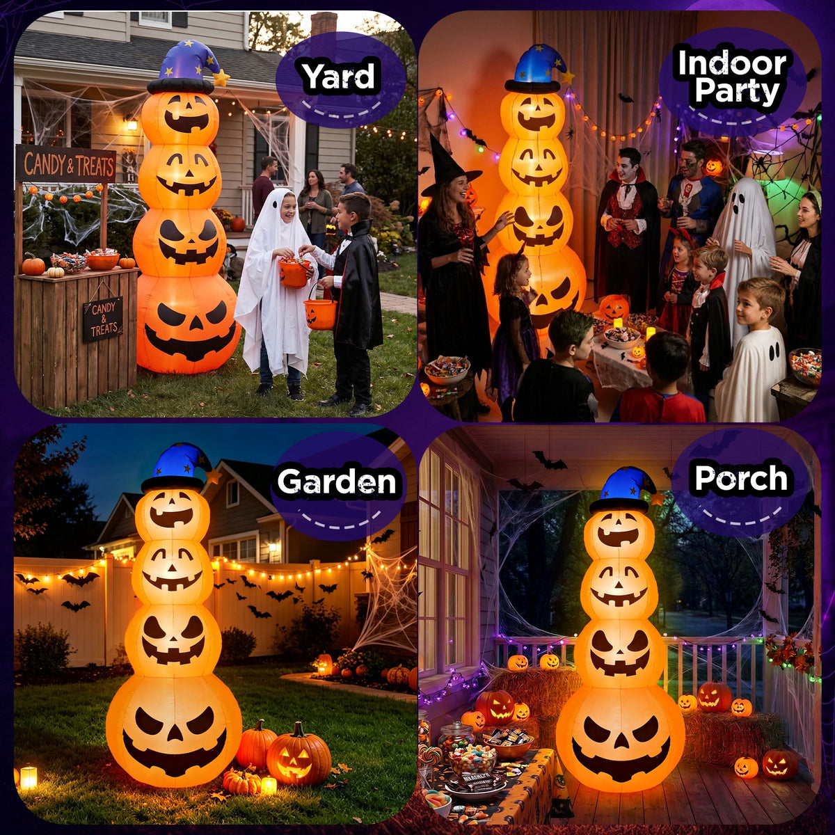 Goosiay 8ft Halloween Inflatable, Stacked Pumpkins with Witch Hat and Built-in LED Lights, Outdoor Blow up Yard Decor for Lawn, Garden, Porch and Halloween Party, Orange