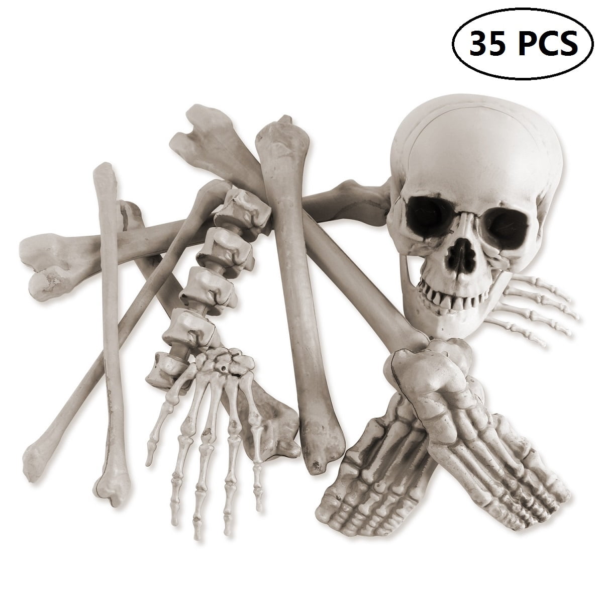 Gamexcel Scary Props Decoration, with Bag, Halloween Skeleton Bones Skull, Life Size, for Graveyard Scene Haunted Houses, 35 Pieces