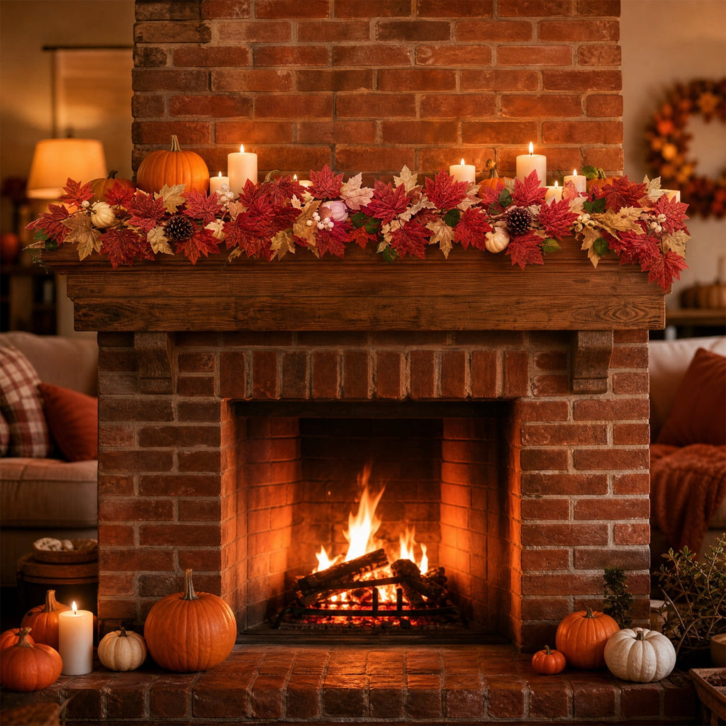 SPOORYYO 2Pcs Fall Maple Leaves Stems for Vase, Artificial Autumn Fake Leaves Decor, Maple Leaf Bushes Shrubs for Thanksgiving Halloween Home Farmhouse Table Centerpiece, 12.99" x 7.87"
