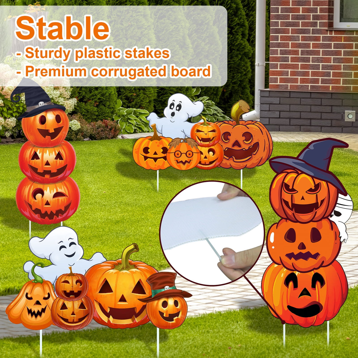 GameXcel Halloween Decorations Outdoor Yard Signs with Stakes, 34.8 in Tall Vertical Pumpkin and Ghost Decor, Weather-Resistant, 2 Count
