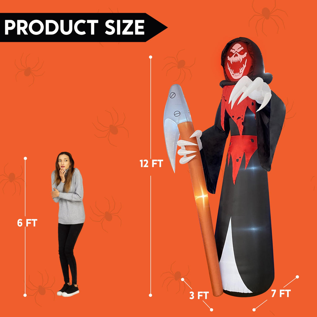 Joyfy 9 ft Halloween Inflatables Pumpkin Skeleton Decorations with Built-in LED Lights,Large Blow Up Decoration for Yard Lawn Garden Indoor Outdoor, Pumpkin Skeleton Inflatable Decoration