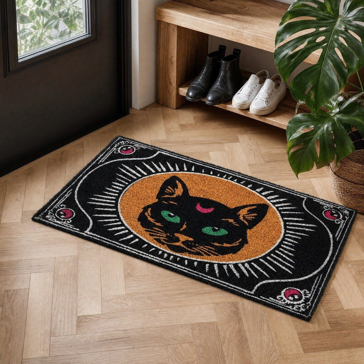 Be Witcha In A Minute Ornate Coir Doormat Halloween Decorations, Weather Resistant Non Slip Mat for Front Porch Witch Gothic Home Decor