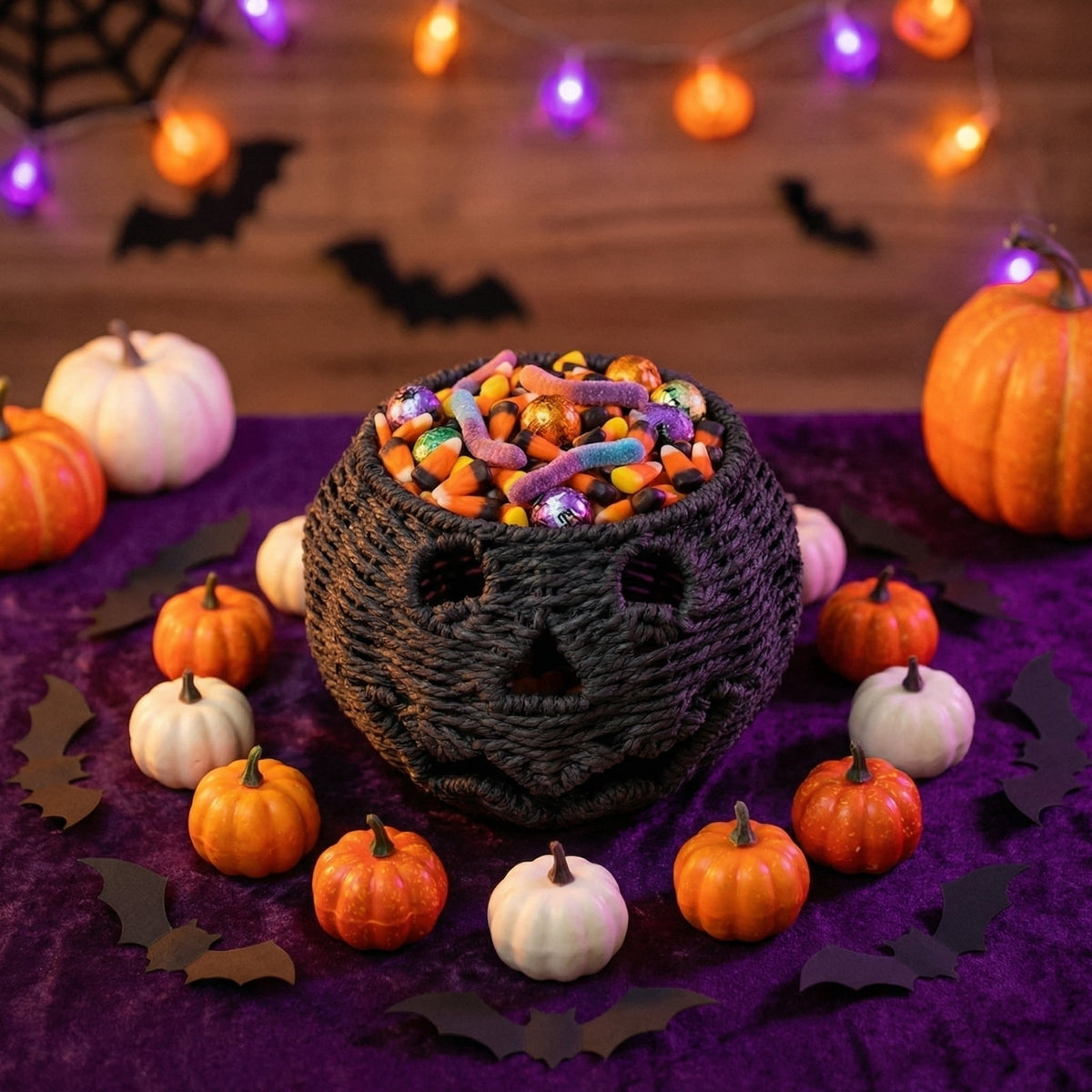 THOPBPRK 2026 Black Halloween Woven Pumpkin Jack-O'-Lantern, Halloween Decorations Pumpkin, USE LED Candle, Rattan Fall Halloween Decor for Home, 1Pack 11.8 Inch A