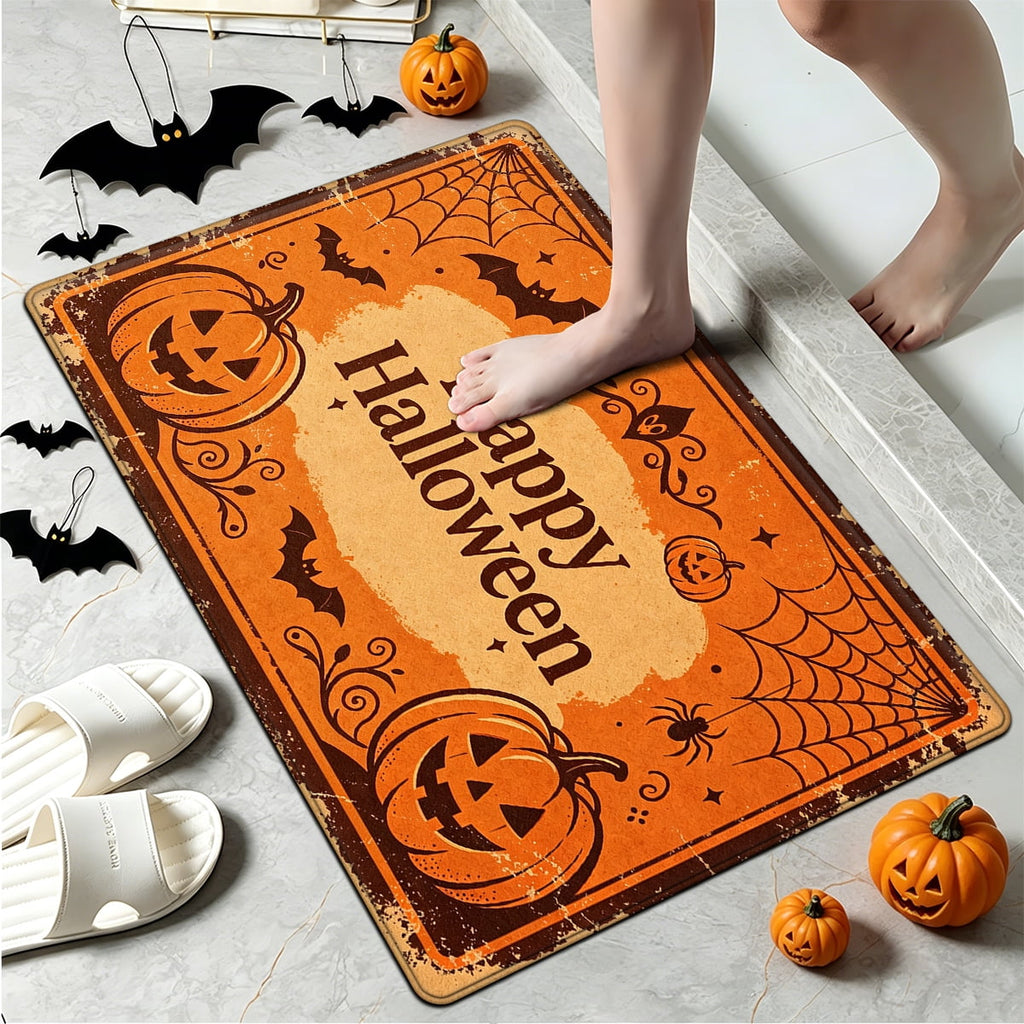 YIMEIS Halloween Orange Pumpkin Lantern Soft Non-slip 1Pc Flannel Mat and Kitchen Rugs,16''x24'',for Bathroom Entryway Bedroom