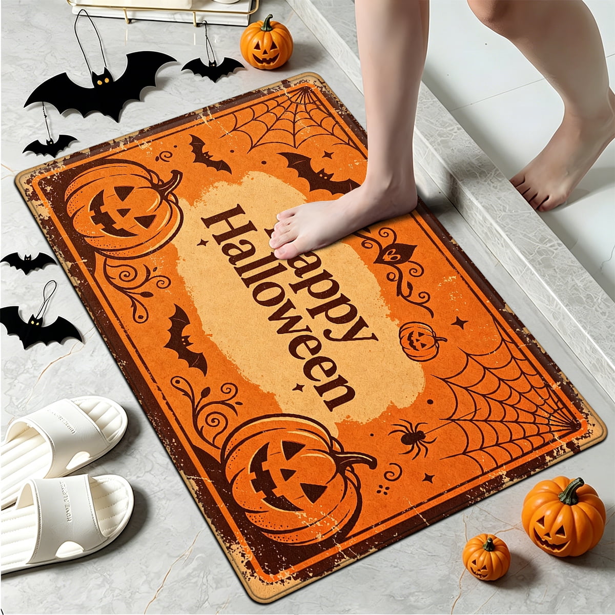 YIMEIS Halloween Orange Pumpkin Lantern Soft Non-slip 1Pc Flannel Mat and Kitchen Rugs,16''x24'',for Bathroom Entryway Bedroom