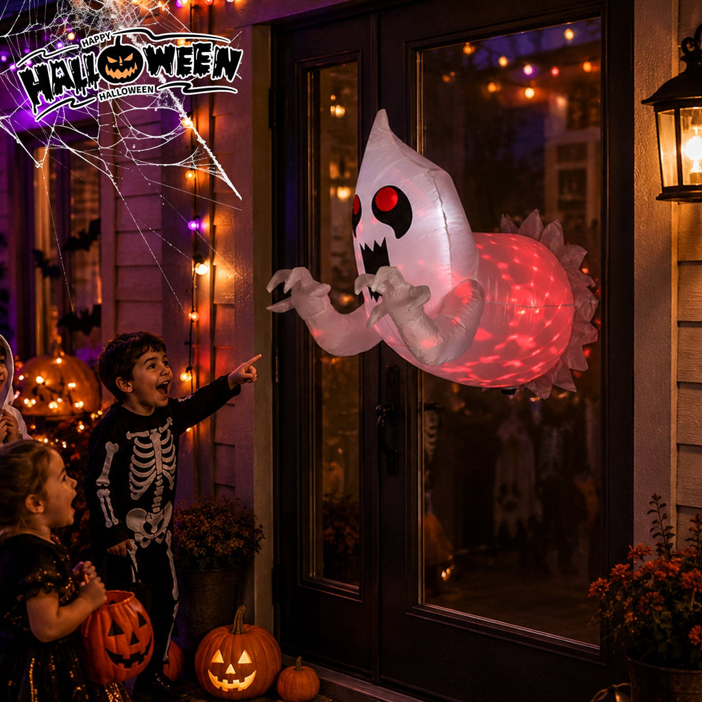 6FT Halloween Inflatable Ghost Pumpkin Decorations with LED Lights, 3 Ghosts Inflatable Yard Decorations for Outdoor Lawn Garden Porch Indoor Party Decorations