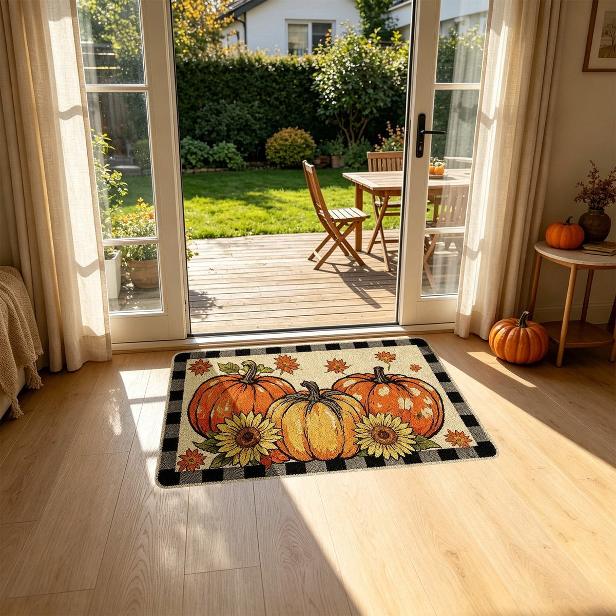Yhmxh Fall Pumpkin Decorative Door Mat, Autumn Harvest Welcome Entryway Rug, Non‑Slip Absorbent Front Doormat, Seasonal Floor Mat for Indoor Outdoor Halloween Home Decoration 15.7x23.6 Inch