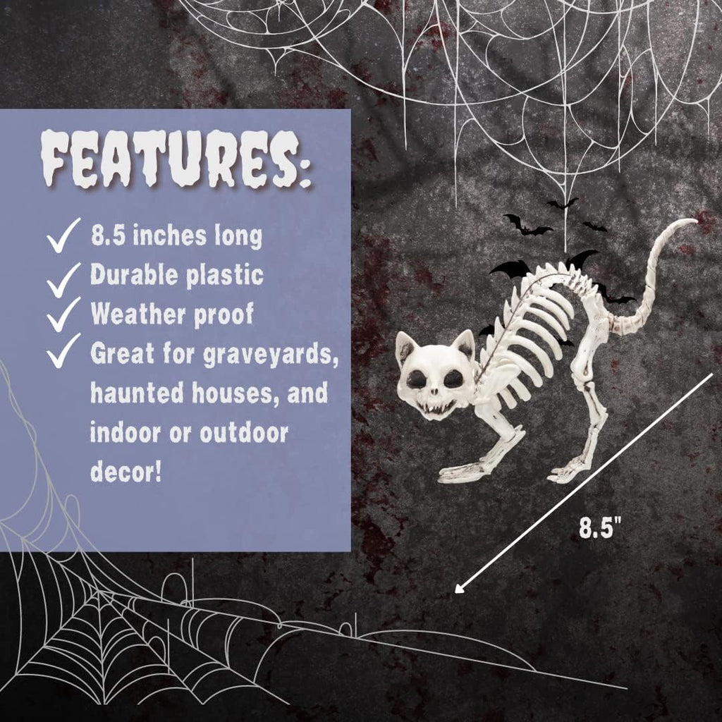 Kitten Skeleton Halloween Decoration (3Pk) 7.5" Long-Weather Resistant- Upgrade Your Graveyard Haunted House Party Props, School Classroom - Kitty Cat