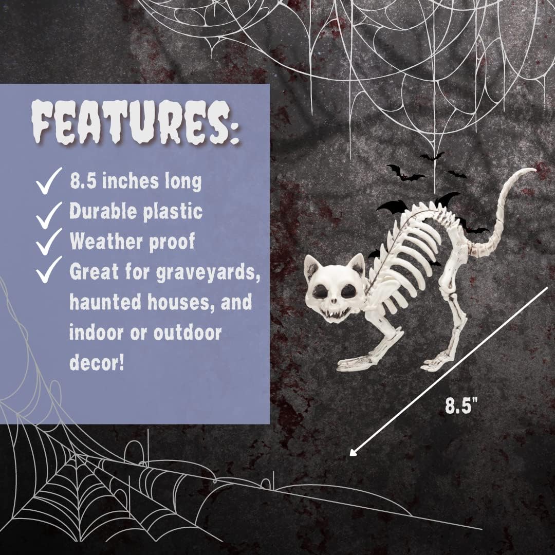 Kitten Skeleton Halloween Decoration (3Pk) 7.5" Long-Weather Resistant- Upgrade Your Graveyard Haunted House Party Props, School Classroom - Kitty Cat