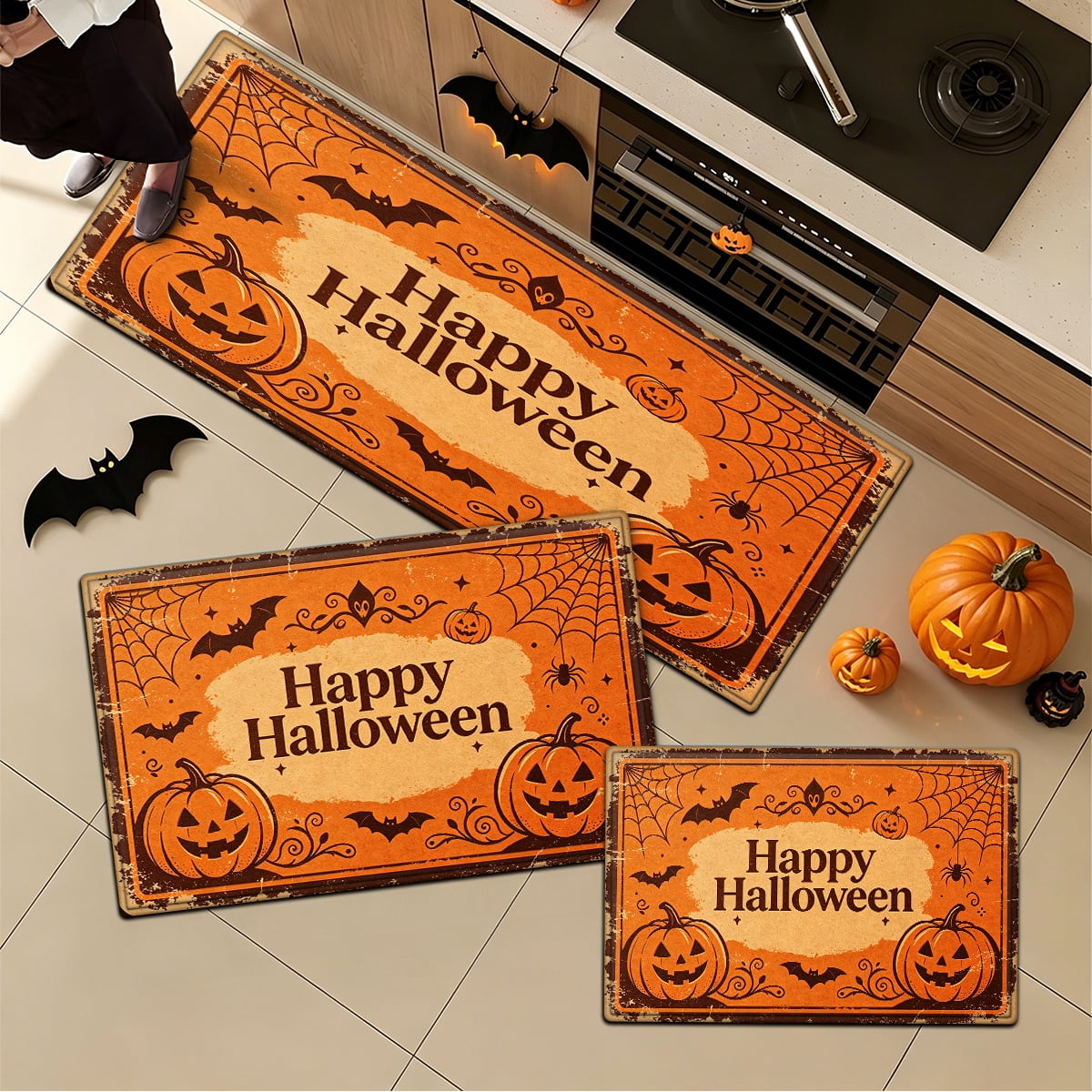 YIMEIS Halloween Orange Pumpkin Lantern Soft Non-slip 1Pc Flannel Mat and Kitchen Rugs,16''x24'',for Bathroom Entryway Bedroom