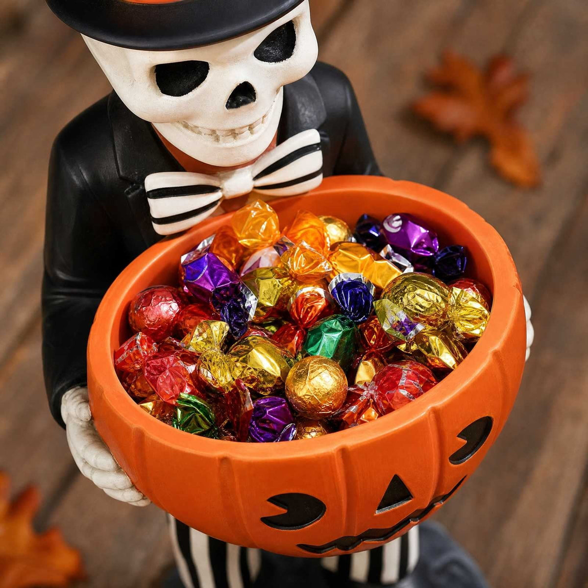 Halloween Decoration Ghost Figurine 11in Resin Ghost Statues with Pumpkin Candy Bowl for Outdoor Indoor Front Door, Porch Yard Lawn Party Decor