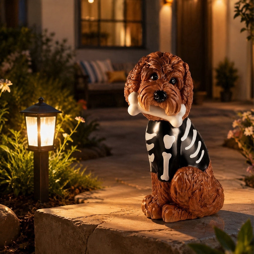 2026 New Halloween Light‑Up French Bulldog Figurine, Shark Outfit Dog Statue with Glowing Pumpkin, Waterproof Resin Table Holiday Decorations, Cute Spooky Halloween Decorations for Porch Yard Home