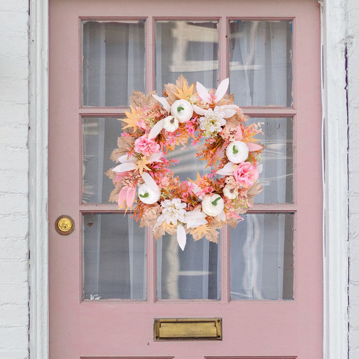 Zmeidao Fall Wreath for Front Door, Autumn Pumpkin Wreath for Thanksgiving Halloween Outdoor Indoor Farmhouse Party Holiday Porch Wall Window Home Decoration 15.75in