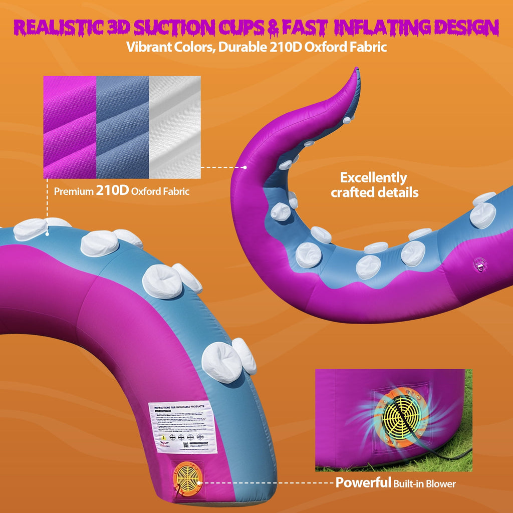 Wellcomer 10x8ft Inflatable Tentacles with Color-changing LED & Built-in Blower - Halloween Outdoor Decor (1 Pc)
