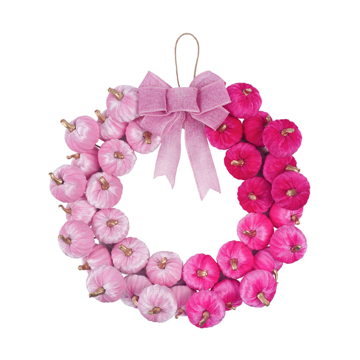 Artificial Fall Pink Velvet Pumpkin Wreath Harvest Bow Front Door Hanging Thanksgiving Halloween Home Wall Decor