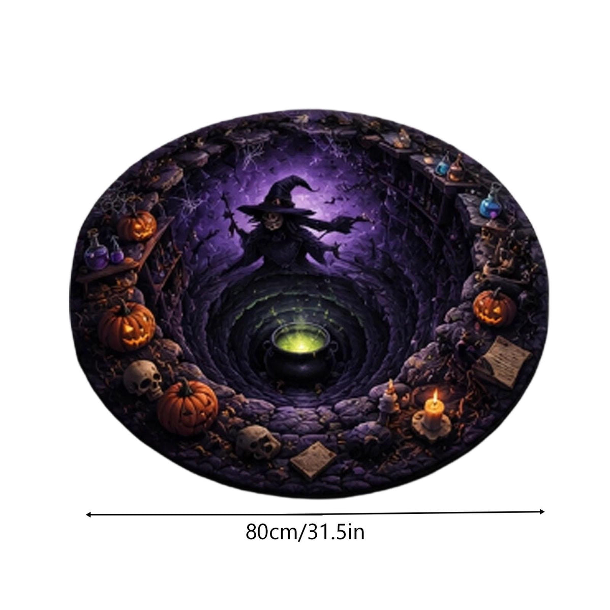 Win s Way 3D Illusion Round Halloween Rug Optical Illusion Doormat Non- Washable Entryway Decor Spooky Fall Front Door Mat for Party Decoration Available in 15.8/23.6/31.5 Inch