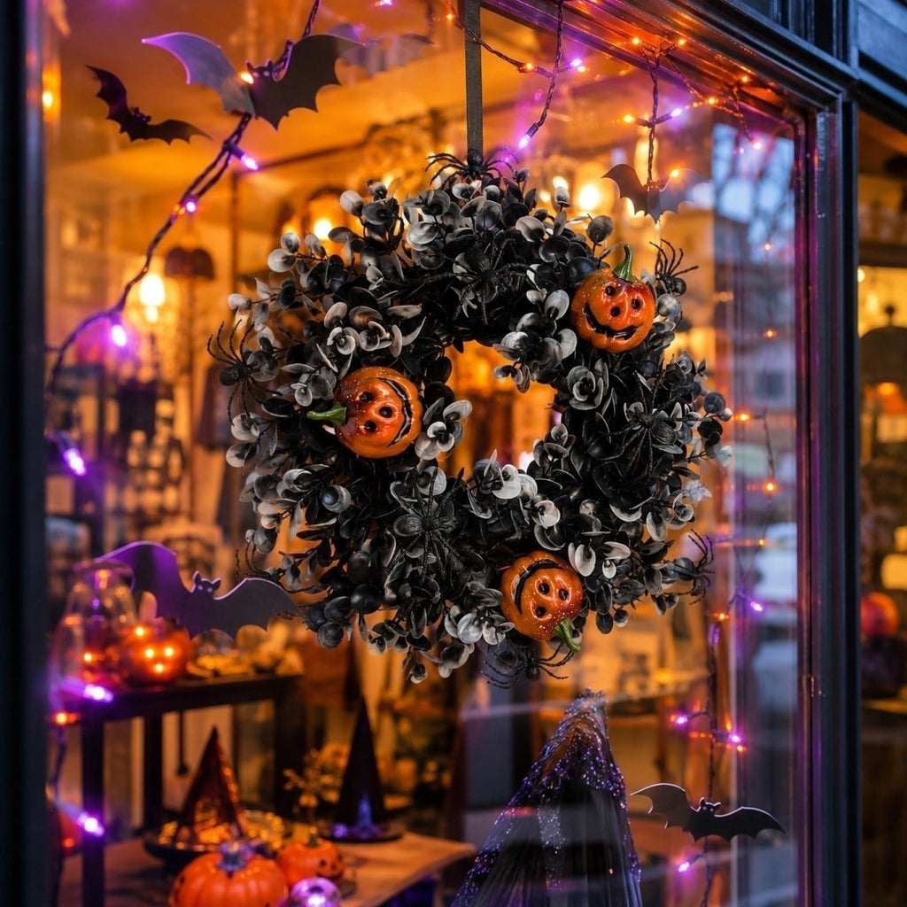 Hotyverty Halloween Wreath for Front Door, 13.77 Inch, Skull With Black Bow Wreath Halloween Decorations For Covered Outdoor Door & Farmhouse Gothic Home Ornament