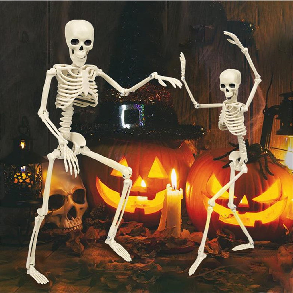 Coollooc Skeleton Halloween Decorations, 1.3Ft Realistic Full Body Movable Posable Joints Skeleton, Plastic Skeleton Decors for Halloween Party Haunted House Yard Supplies(A)