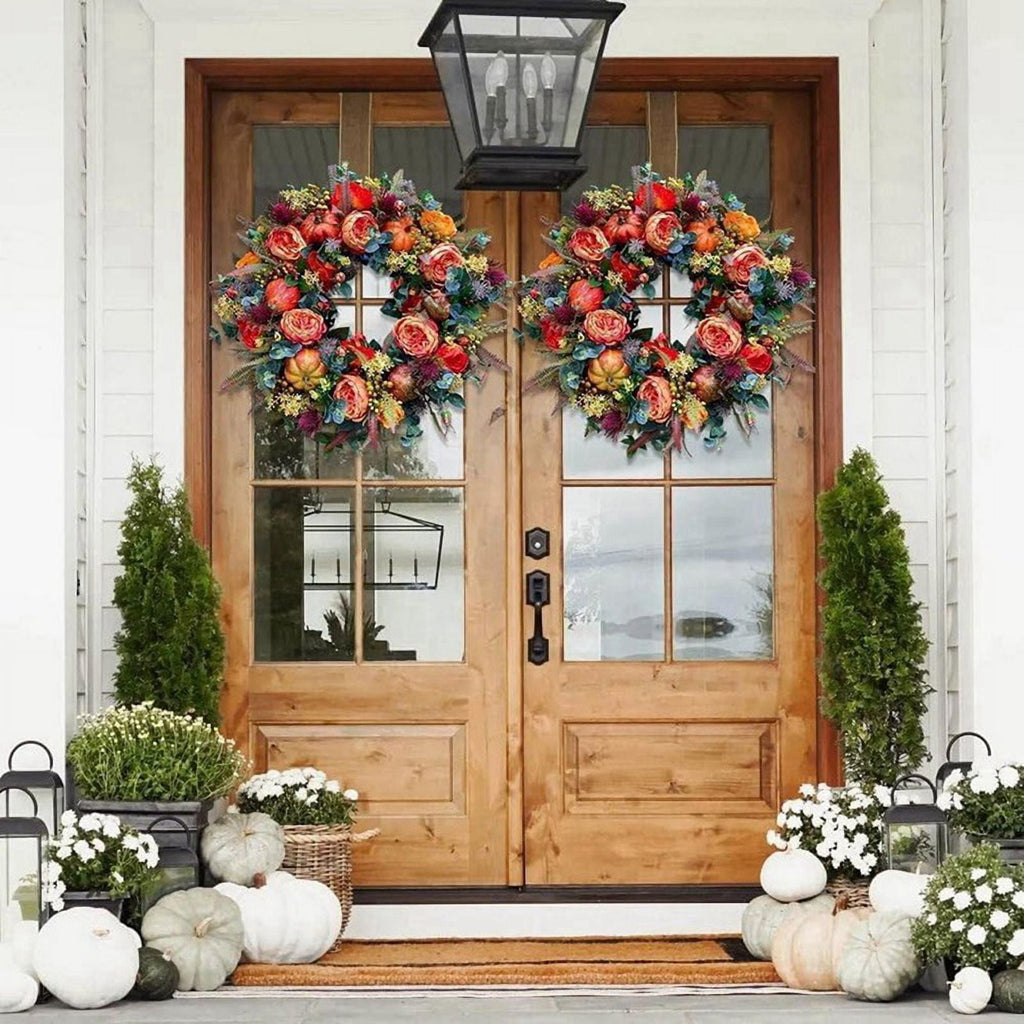 17.7-Inch Autumn Wreath Fall Wreaths for Front Door Outside,with Pumpkin Berries Suitable for Halloween Thanksgiving